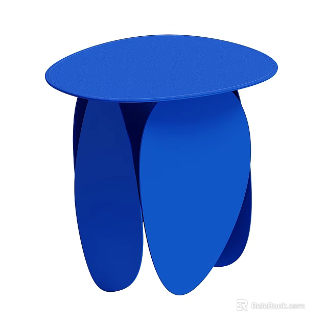 Blue Modern Coffee Table With Round Top And Curved Leaf Like Legs 3d model 