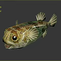 Vibrant Spotted Pufferfish Artistic Model With Open Mouth Large Eyes And Colorful Fins