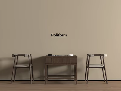 Poliform Modern Wooden Entertainment Table With Two Accent Chairs In Minimalist Living Space 3d model