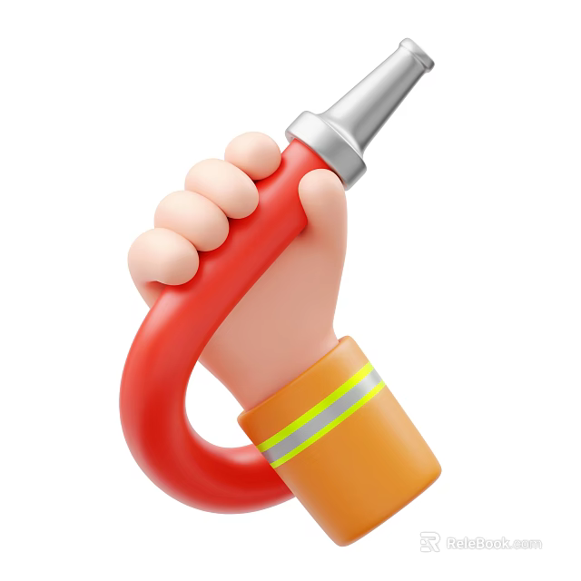 Man Holding Red Fire Axe With Orange Sleeve And Yellow Reflective Stripes 3d model 