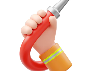 Man Holding Red Fire Axe With Orange Sleeve And Yellow Reflective Stripes 3d model