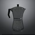 Shiny Silver Moka Pot With Black Handle On Reflective Surface