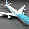 Korean Air Blue And White Passenger Jet With Four Engines Landing Gear And Wings
