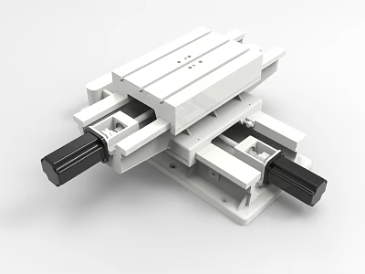 Precision Industrial Sliding Table Equipment With White Mechanical Frame And Black Control Knobs 3d model