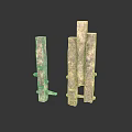 Abstract Metal Sculpture with Textured Surface and Irregular Long Strip Components on White Background