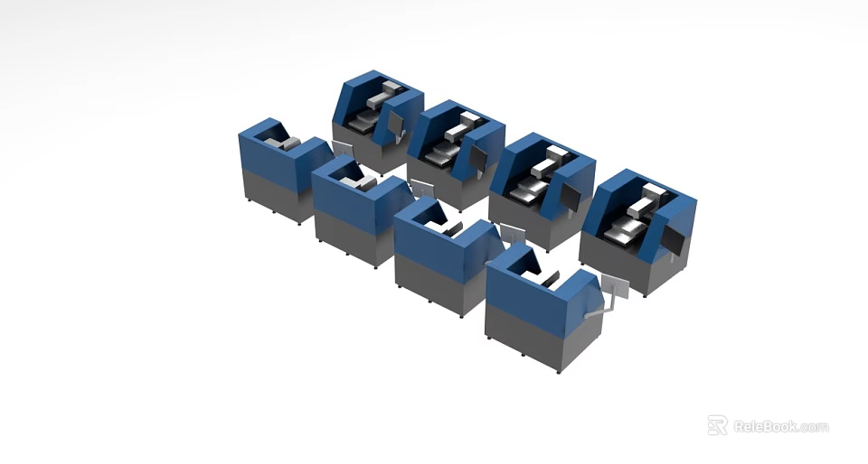 Multiple Blue Mechanical Industrial Equipment Units Neatly Arranged in Rows 3d model 