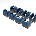 Multiple Blue Mechanical Industrial Equipment Units Neatly Arranged in Rows