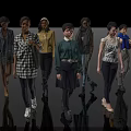Women Fashion Models Walking in Stylish Outfits on Black Background