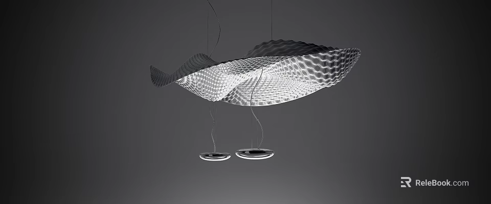 Modern Wavy Chandelier With Perforated Mesh Surface And Two Circular Bases 3d model 