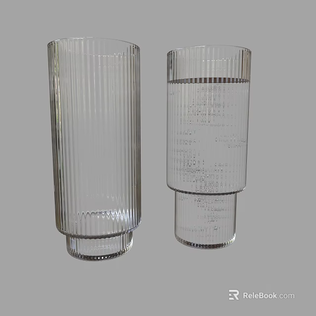 Transparent Glass Cups with Vertical Stripe Design One Empty and One Filled with Water 3d model 