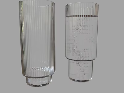 Transparent Glass Cups with Vertical Stripe Design One Empty and One Filled with Water 3d model