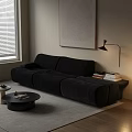 Black Sectional Multi Seater Sofa With Red Floor Lamp Round Coffee Table And Wall Art