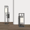 Modern Chinese Style Floor Lamps With Black Metal Frame White Shade And Decorative Details