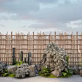 Lush Natural Ground Cover In Garden Landscape With Bamboo Fence And Stones