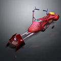 Red Retro Motorcycle with Yellow Seat Metal Handlebars and Sleek Red Body