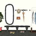 Elegant Entryway Featuring Decorative Mirror Bench Coat Hooks Clothes Rack And Potted Plant 3d model