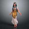 Egyptian Style Female Character With Golden Headdress Long Blue Hair White Dress Golden Bracelets And Sandals