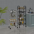 Black And White Multi Tier Kitchen Storage Racks With Wheels For Organizing Supplies