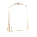 Ornate Gold Framed Mirror On White Marble Countertop Reflecting Room Interior