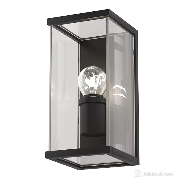 Sleek Modern Wall Light With Black Frame And Clear Glass Shade 3d model 