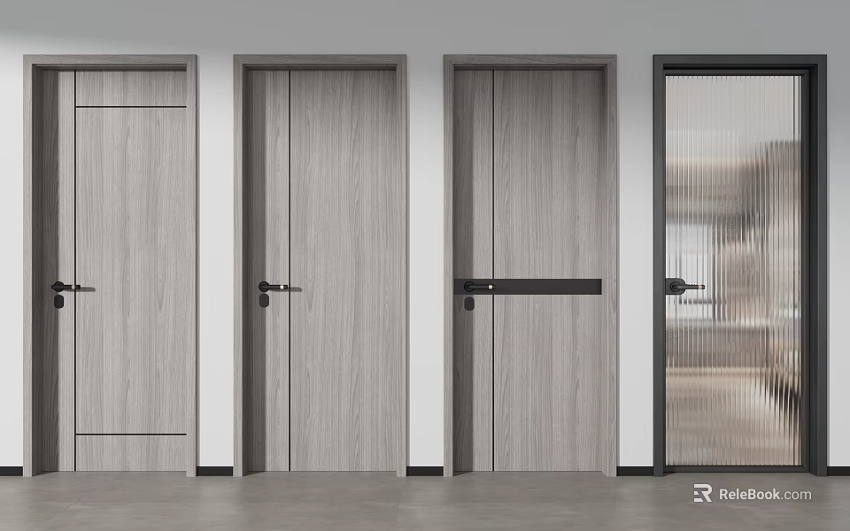 Modern Wooden Hinged Doors With Different Sleek Designs And Glass Elements 3d model