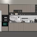 Modern Pantry Interior With Cabinets Refrigerator Coffee Machine And Marble Countertop