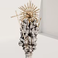 Elaborate Stone Sculpture Fountain with Multiple Figures and Decorative Pedestal Railing
