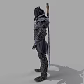 Male Warrior In Spiked Metallic Armor With Sword And Intricate Design Details