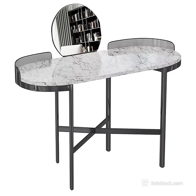 Modern Oval Dressing Table With White Marble Top And Metal Frame Design 3d model