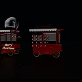Festive Red Christmas Cart With White Canopy Bells And Merry Christmas Sign