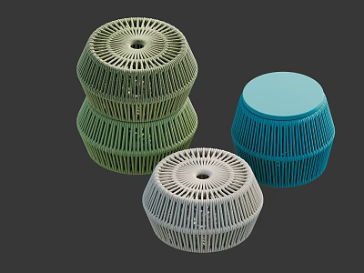 Modern Woven Stools in Green Blue and Gray with Hollow Geometric Design 3d model