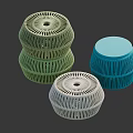 Modern Woven Stools in Green Blue and Gray with Hollow Geometric Design