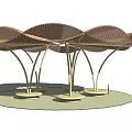 Lotus Shaped Pergola Design with Netted Canopy and Supporting Columns in Outdoor Setting