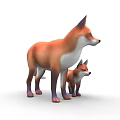Cute Cartoon Mother Fox And Cub Standing Together On White Background