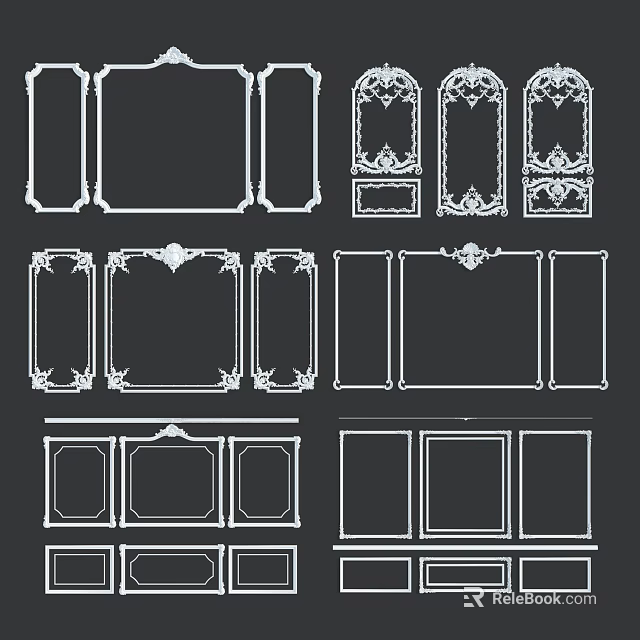 Various Plant Decorative Frames With Artistic Patterns And Fresh Green Leaves 3d model 