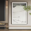 Abstract Painting with Minimalist Linear Texture in Modern Framed Interior Wall Art
