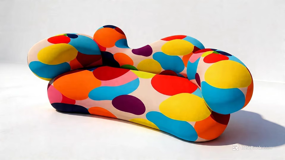 Three Seater Sofa Featuring Vibrant Multicolored Polka Dots Modern Artistic Style 3d model 