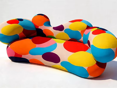 Three Seater Sofa Featuring Vibrant Multicolored Polka Dots Modern Artistic Style 3d model