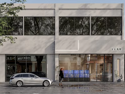 Modern Storefront Facade Design With Concrete Glass Large Windows And Glass Door Entrance 3d model