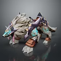 Fantasy Armored Wolf Creature With Gray Fur Decorative Armor And Glowing Teal Accents