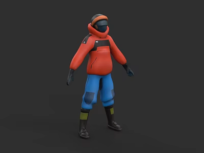 Man In 3D Model Wearing Orange Jacket Blue Pants And Black Boots With Helmet 3d model