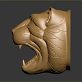 Golden Lion Head Sculpture With Shiny Metallic Surface 3D Rendered Design On Dark Background