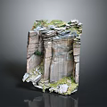 Detailed Realistic Rock Cliff Model With Layered Strata Green Grass And Stones