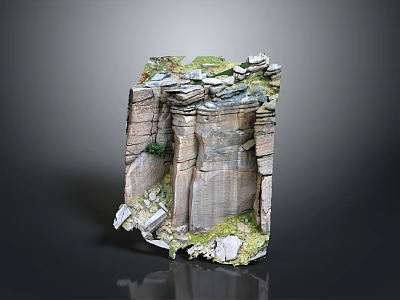 Detailed Realistic Rock Cliff Model With Layered Strata Green Grass And Stones 3d model