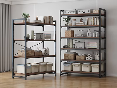 Stylish Organized Storage Shelving Units with Metal Frame Wooden Shelves Holding Books Boxes Baskets Containers 3d model