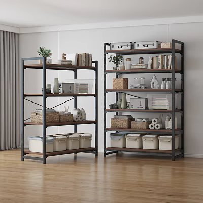 Stylish Organized Storage Shelving Units with Metal Frame Wooden Shelves Holding Books Boxes Baskets Containers 3d model