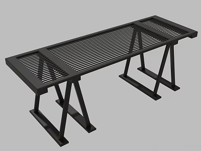 Long Black Metal Mesh Top Table With Triangular Support Legs Design 3d model