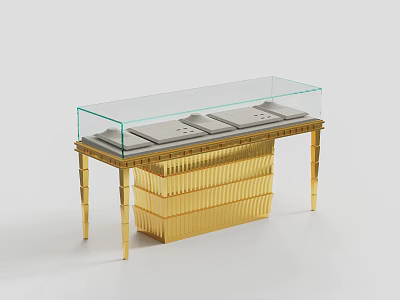 Golden Display Shelf With Glass Top And Textured Base For Showcasing Items 3d model