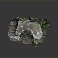 Natural Wood And Stone Features With Green Moss And Lush Plants