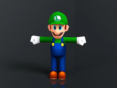 Green Hat Blue Overalls Character Figure With White Gloves And Brown Shoes 3d model